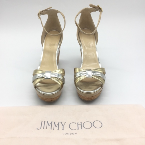Jimmy Choo Patent Ankle Strap Open Toe Platform Wedge Sandals Size 38 - Picture 2 of 8